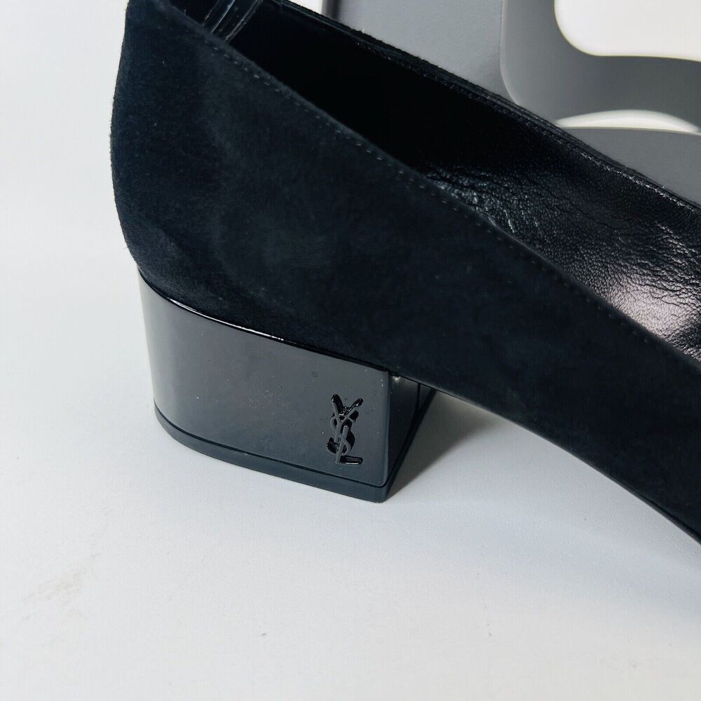 Saint‎ Laurent Babies Block Heel Ankle Strap Pumps Black Suede Women’s Size 37 - Picture 6 of 14